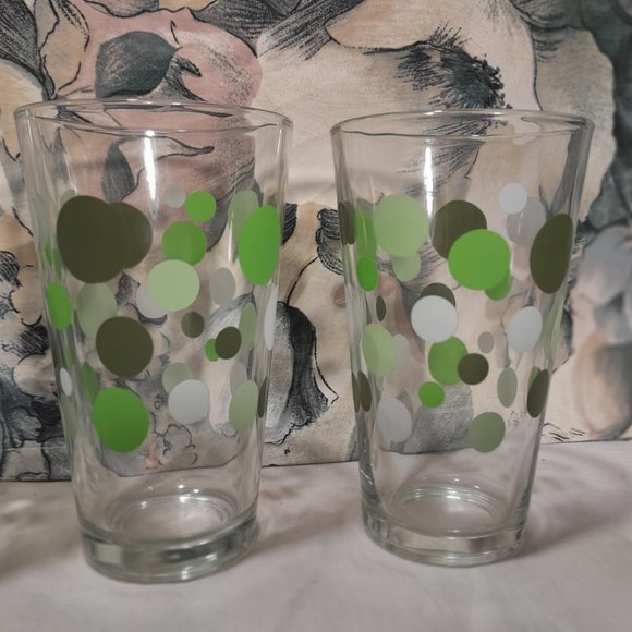 Set of Six Vintage Libbey Polka Dot Drinking Glasses - Green and Purple - 16oz - Picture 5 of 8